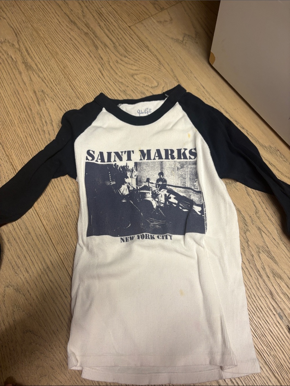 Brandy Melville White Body Navy Raglan Long Sleeve Tee
